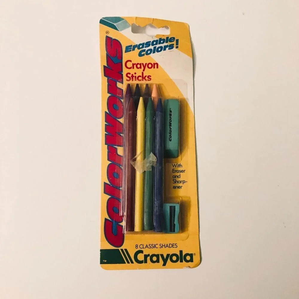 Vintage 1990 Crayola Erasable Crayons 8 Classic Shades Damaged Packaging